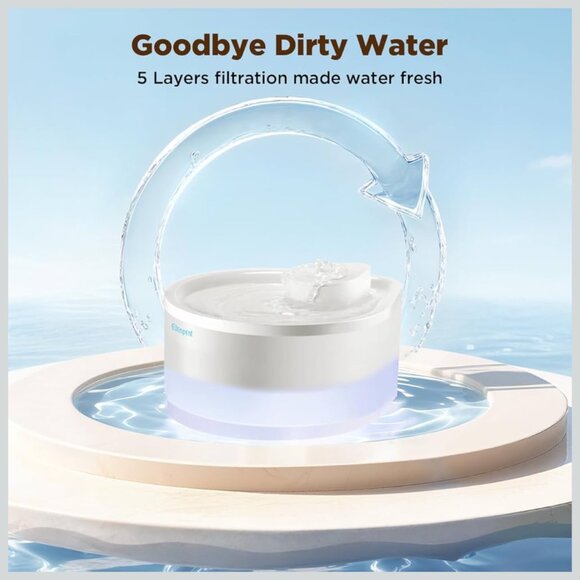 Cat Water Fountain, 2.5L Quiet and Easy to Clean  Drop Design with LED Light, El - Picture 6 of 7